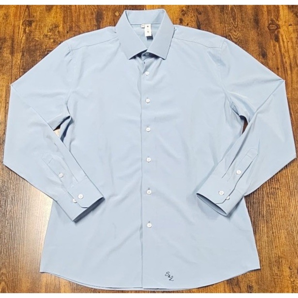 State & Liberty Dress Shirt Blue Athletic Fit Stretch Men's Extra Large